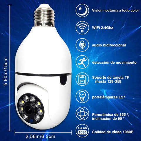 FOCO CÁMARA DE SEGURIDAD 360° WIFI